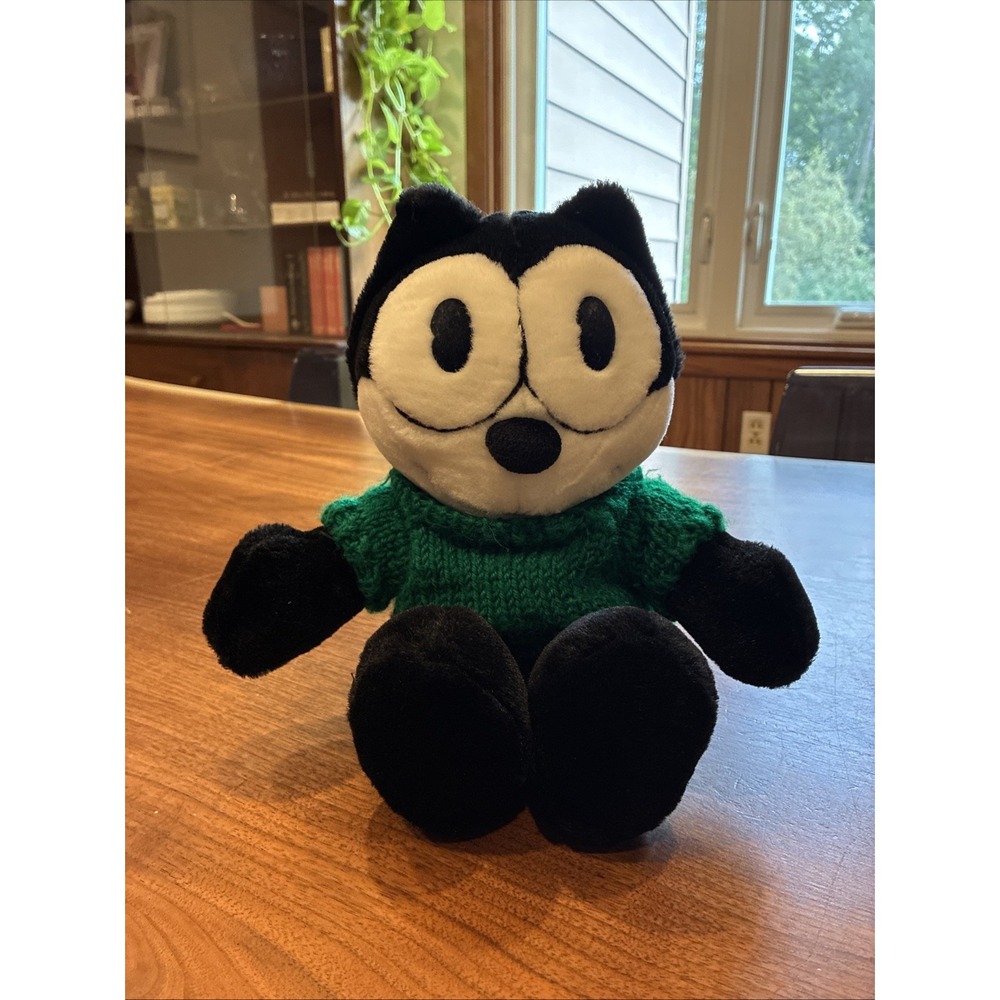 Rare Vintage Felix The Cat 13" Green Sweater Plush Pre-owned.
